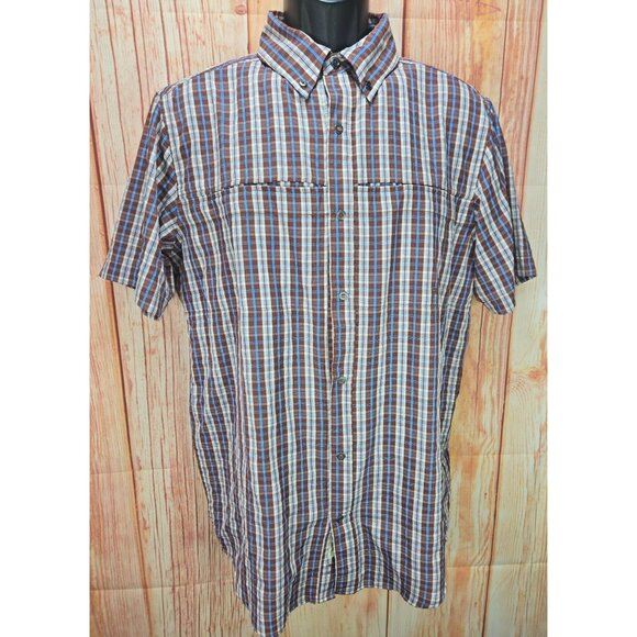 Exofficio Mens Plaid Button-Down Short Sleeve Shirt Medium Brown - Picture 1 of 8